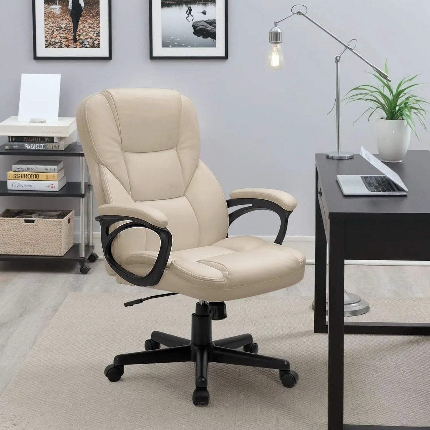 Beige High Back Office Chair With Adjustable Height And Lumbar Support from PriceLows™