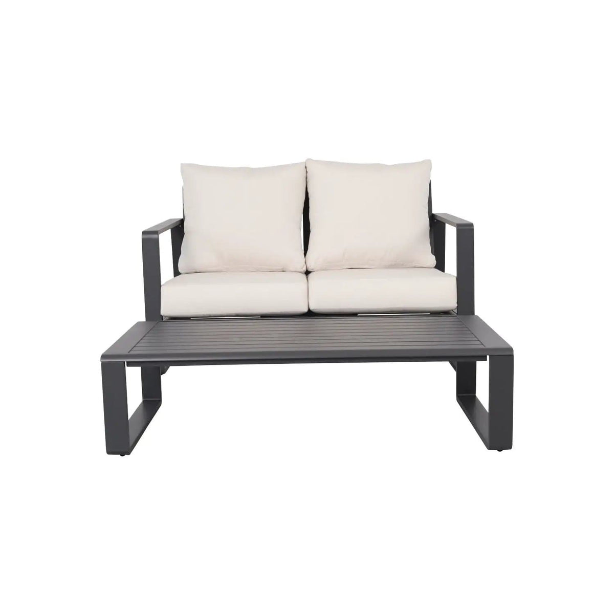 Durable Sofa With Rectangular Coffee Table 2 Piece Outdoor Set | 2 Pieces | Aluminum | Living Room