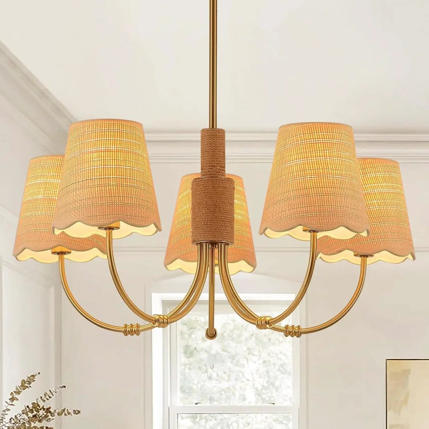 Antique Brass Boho Rattan Chandelier Pendant Dimmable from PriceLows™