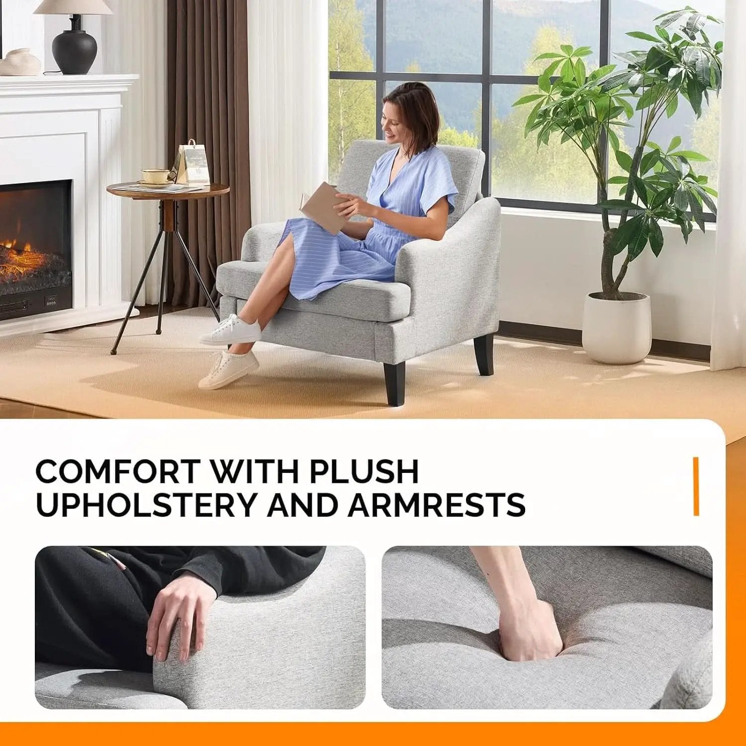 Grey Textured Linen Upholstered Accent Armchairs Pair from PriceLows™