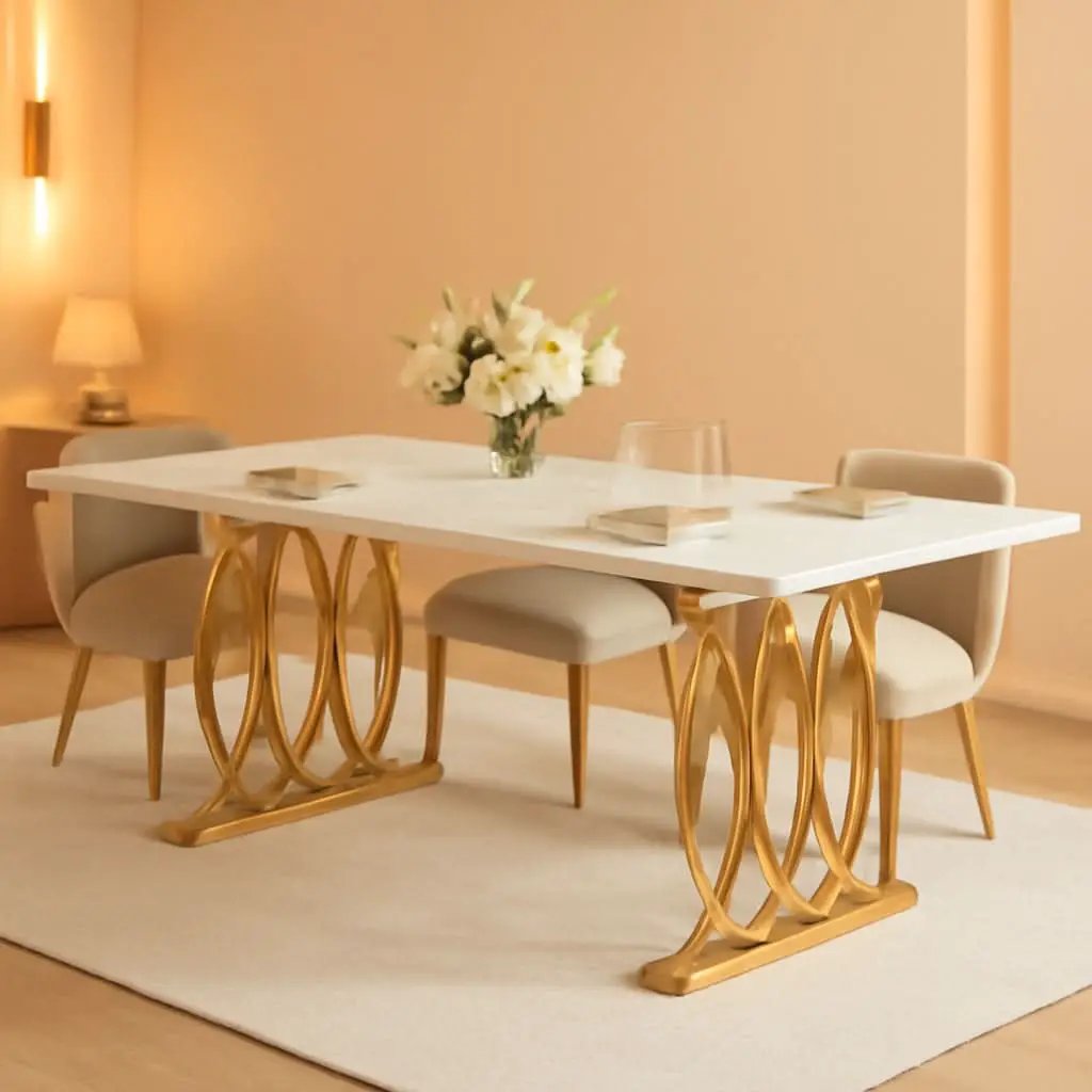 63 Inch Dining Table With Faux Marble Top For Kitchen And Dining Room from PriceLows™