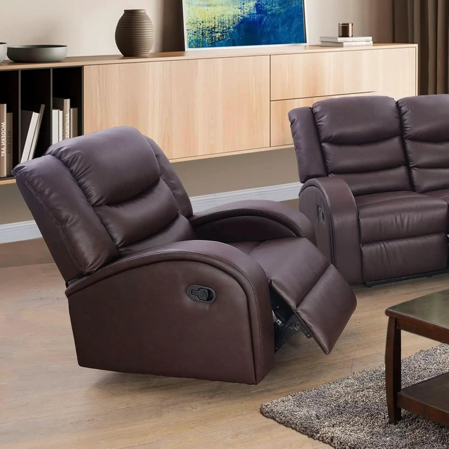 Grayson 3 Piece Faux Leather Recliner Set Sofa Loveseat Chair Brown from PriceLows™