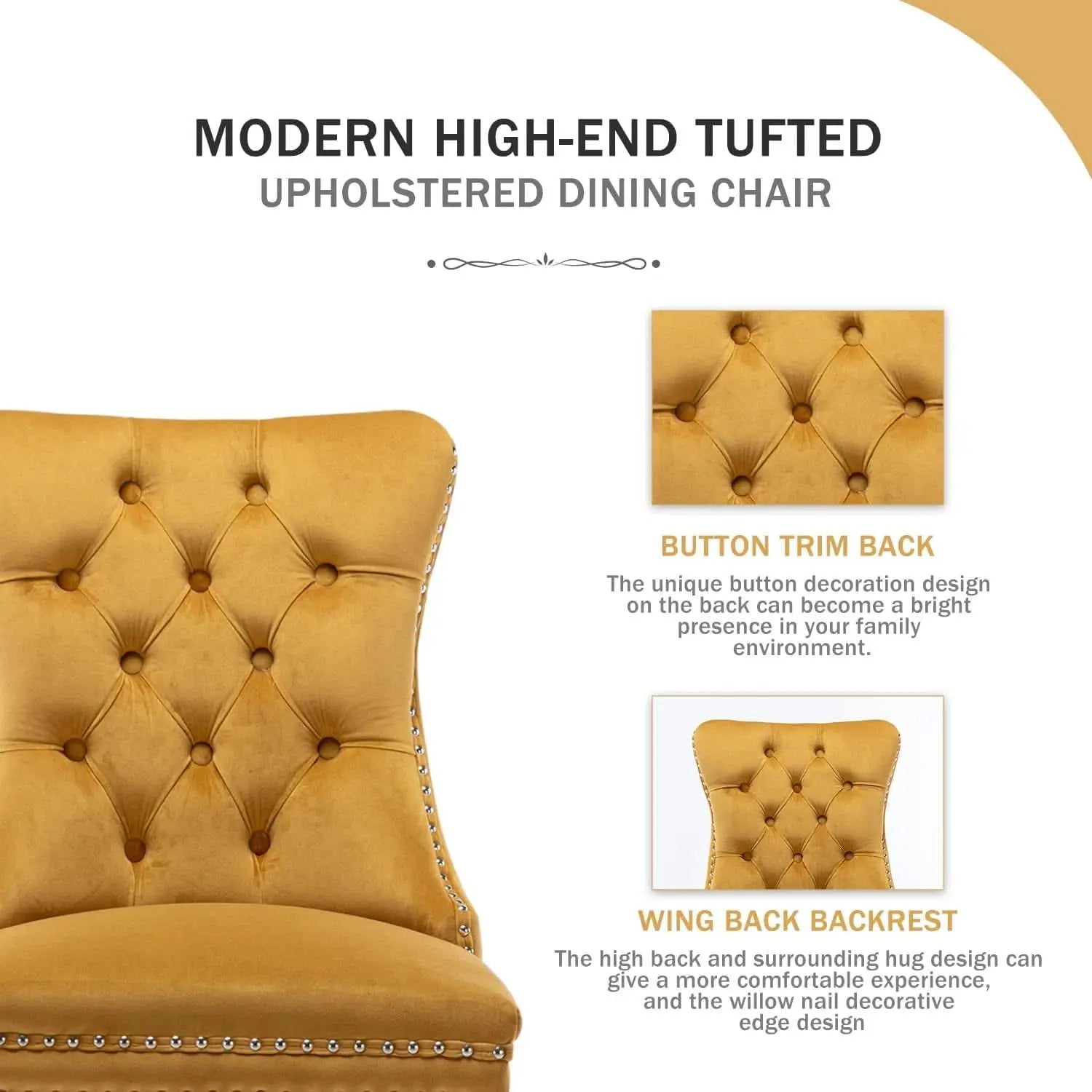 Gold Velvet Tufted Dining Chair With Ring Pull Trim from PriceLows™