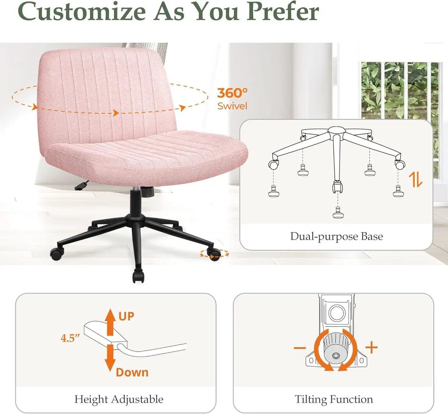 Pink Criss Cross Office Chair With Wheels Armless Swivel from PriceLows™
