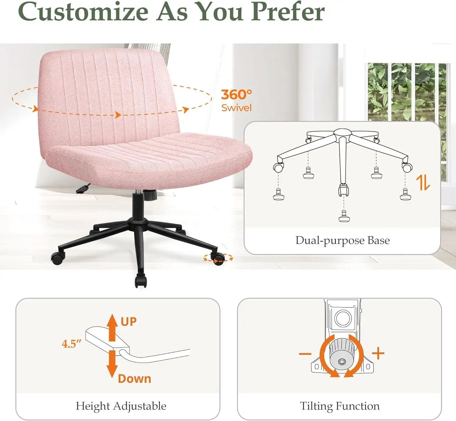 Pink Criss Cross Office Chair With Wheels Armless Swivel from PriceLows™