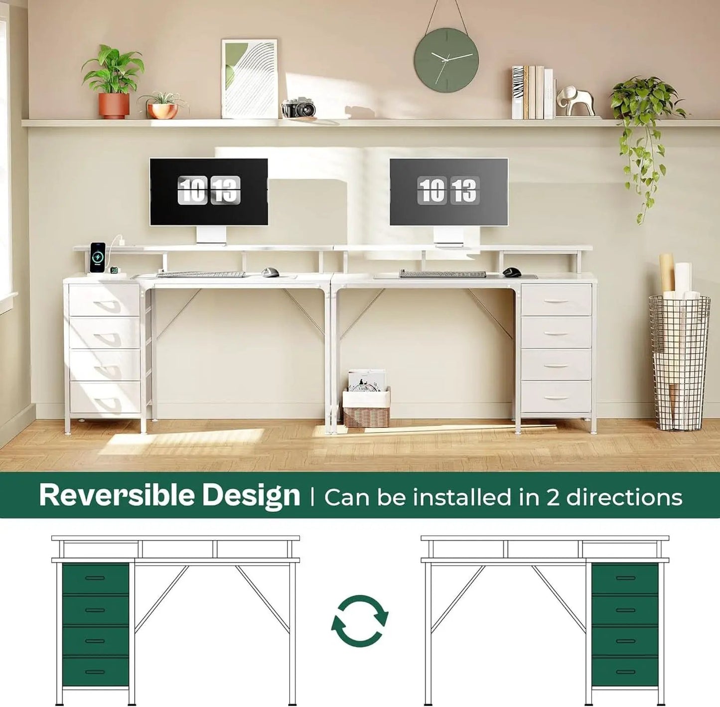 47 Inch LED Gaming Desk With Power Outlets White Drawers from PriceLows™