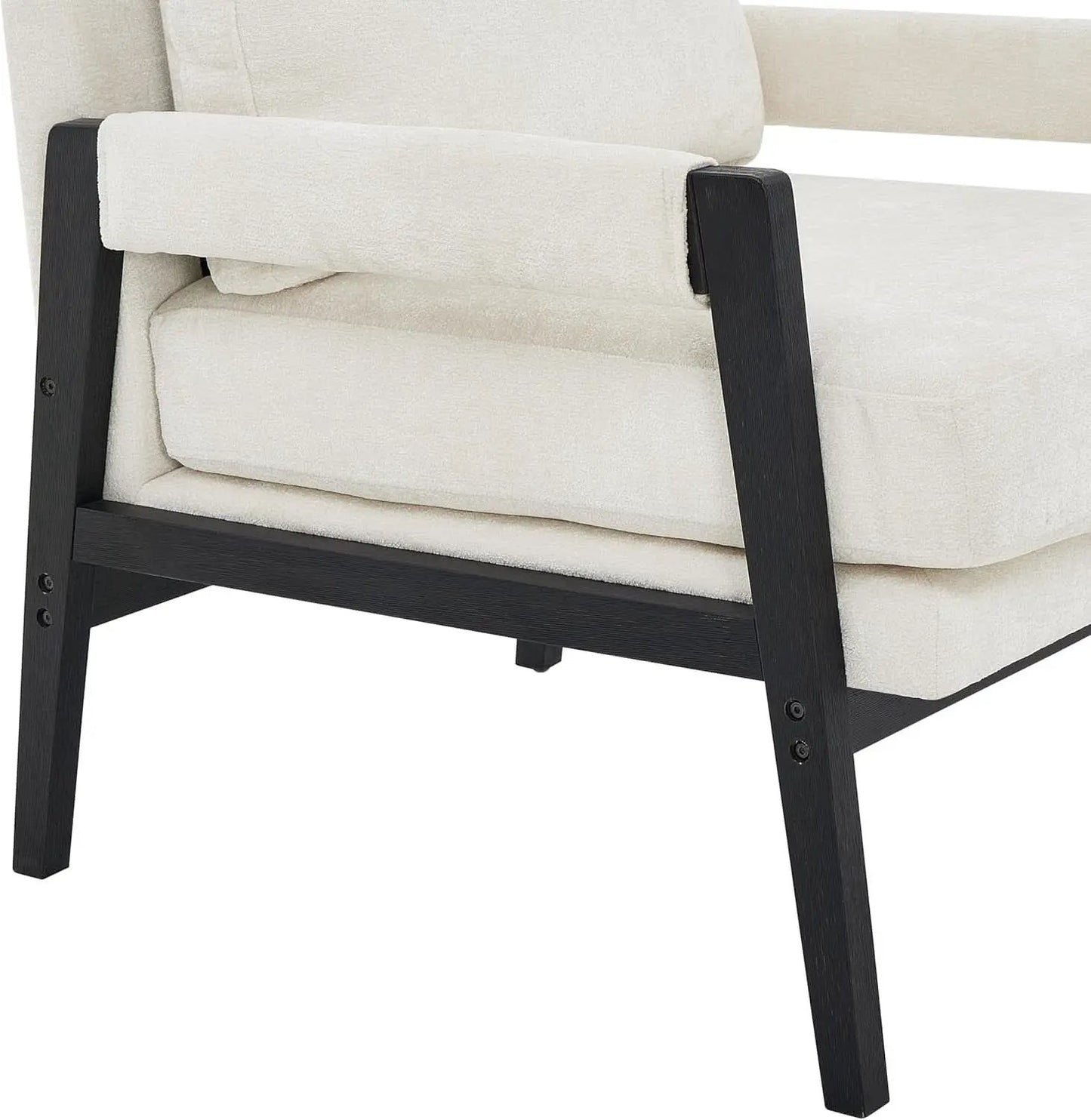 White Chenille Upholstered Mid Century Accent Armchair from PriceLows™