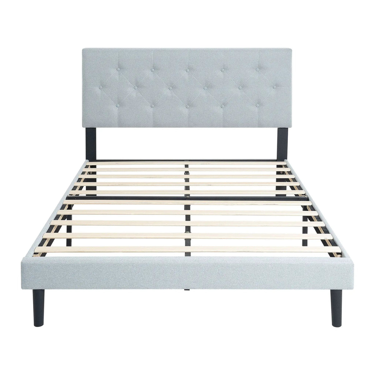 Platform Bed Frame | Button Tufted Headboard | Box Spring Free
