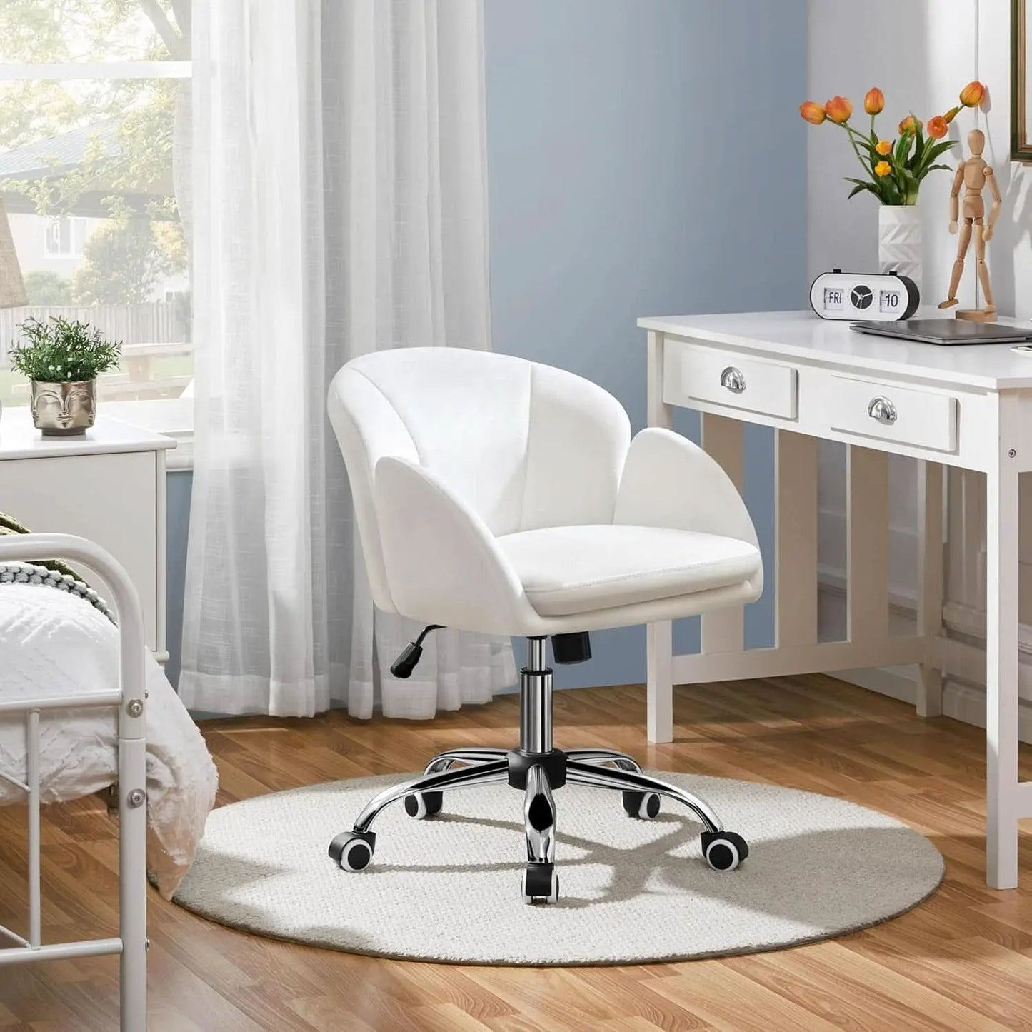 White Petal Desk Chair Faux Leather Swivel Office Chair from PriceLows™
