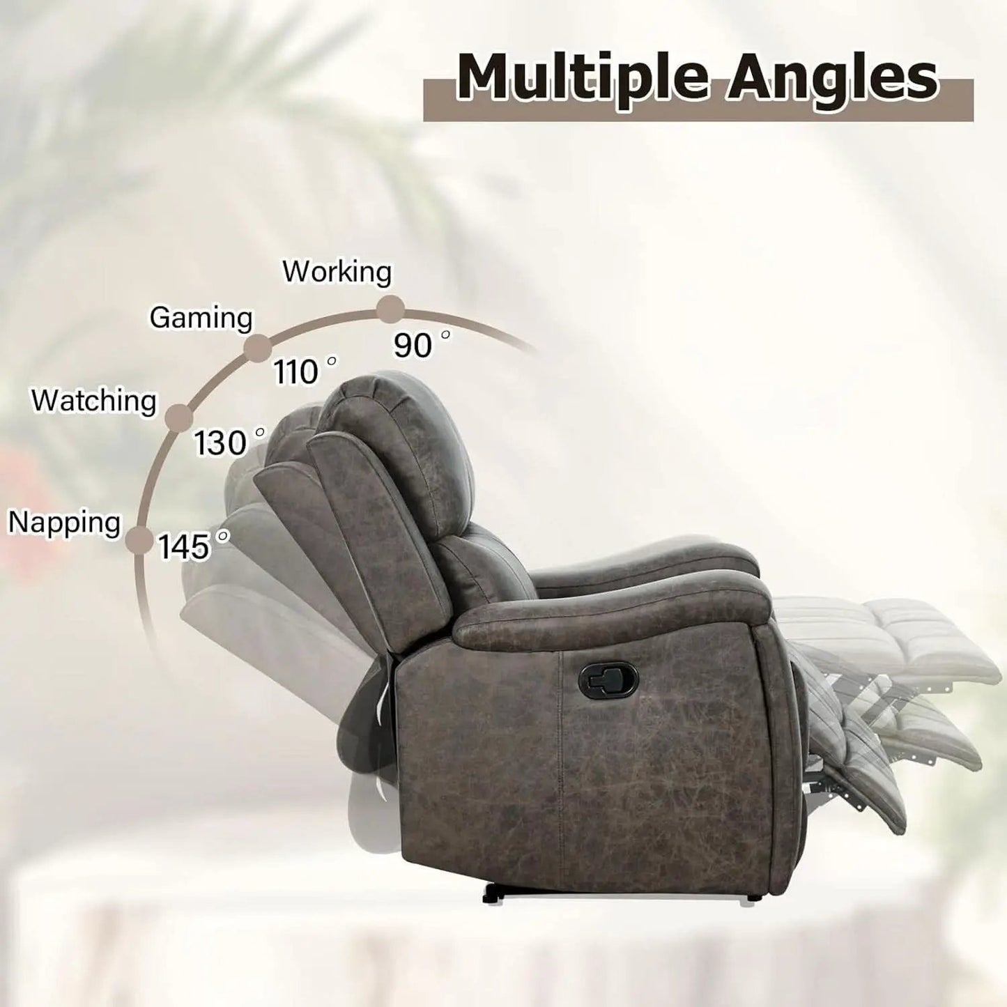 Grey Leather Recliner Chair With Cup Holders Living Room from PriceLows™