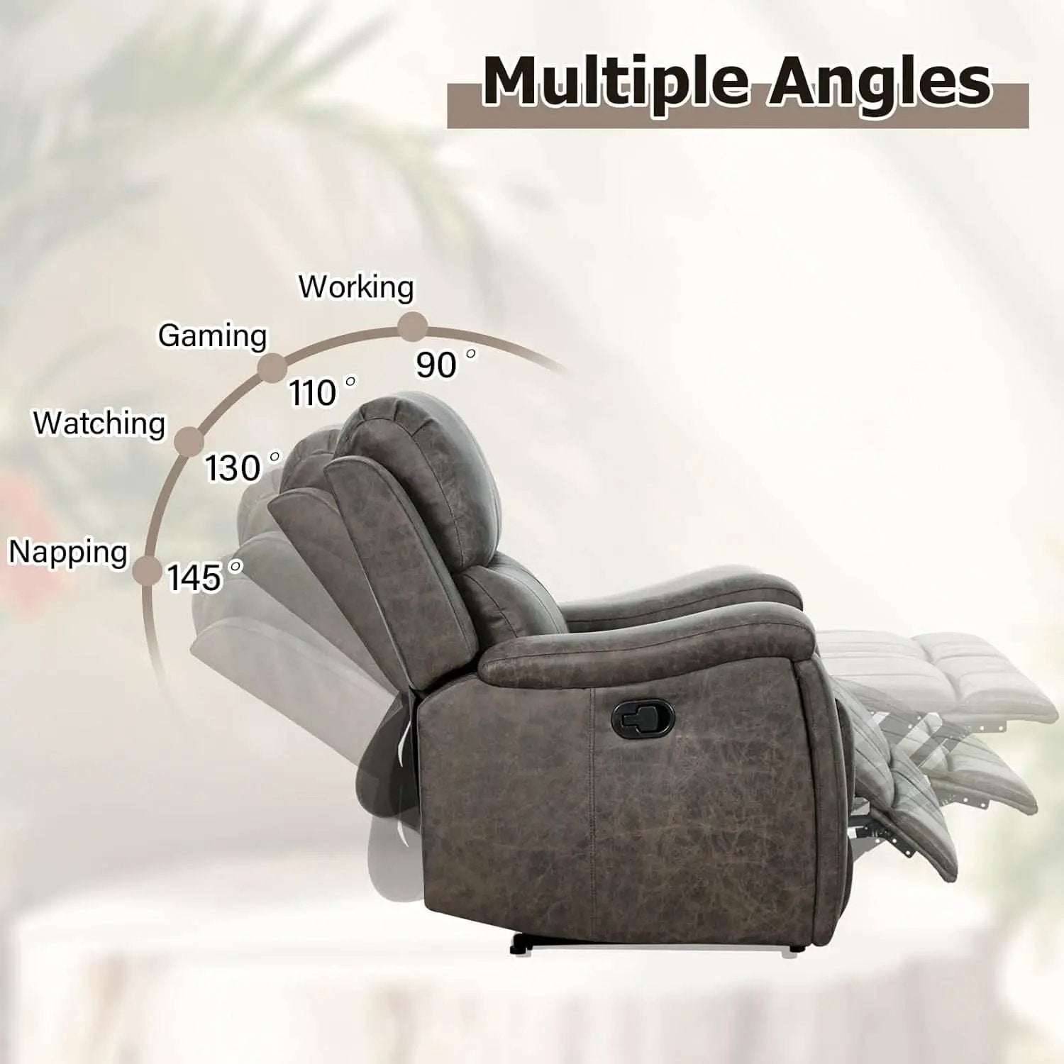 Grey Leather Recliner Chair With Cup Holders Living Room from PriceLows™