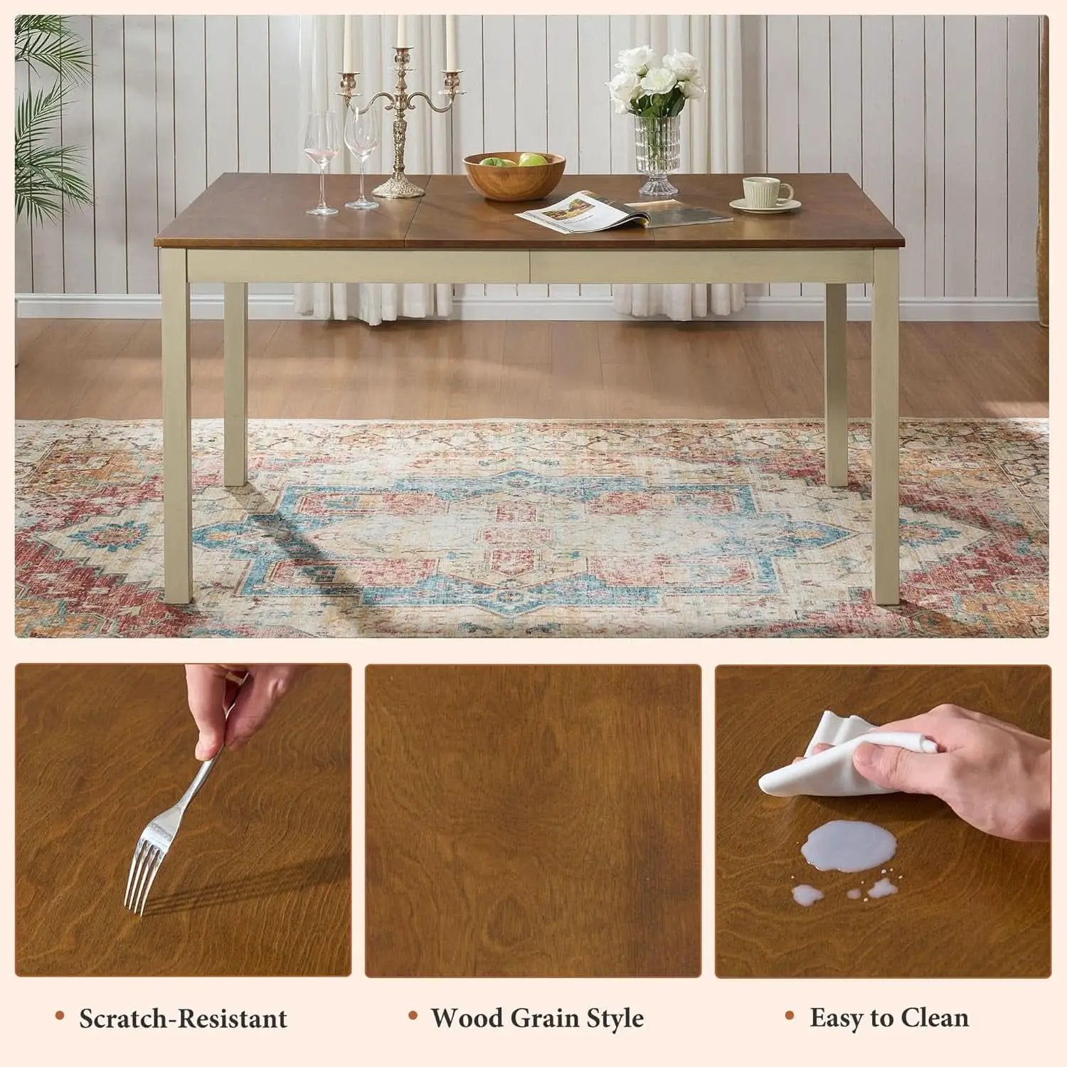 Farmhouse Handcrafted SolidWood Dining Table Set Cream from PriceLows™
