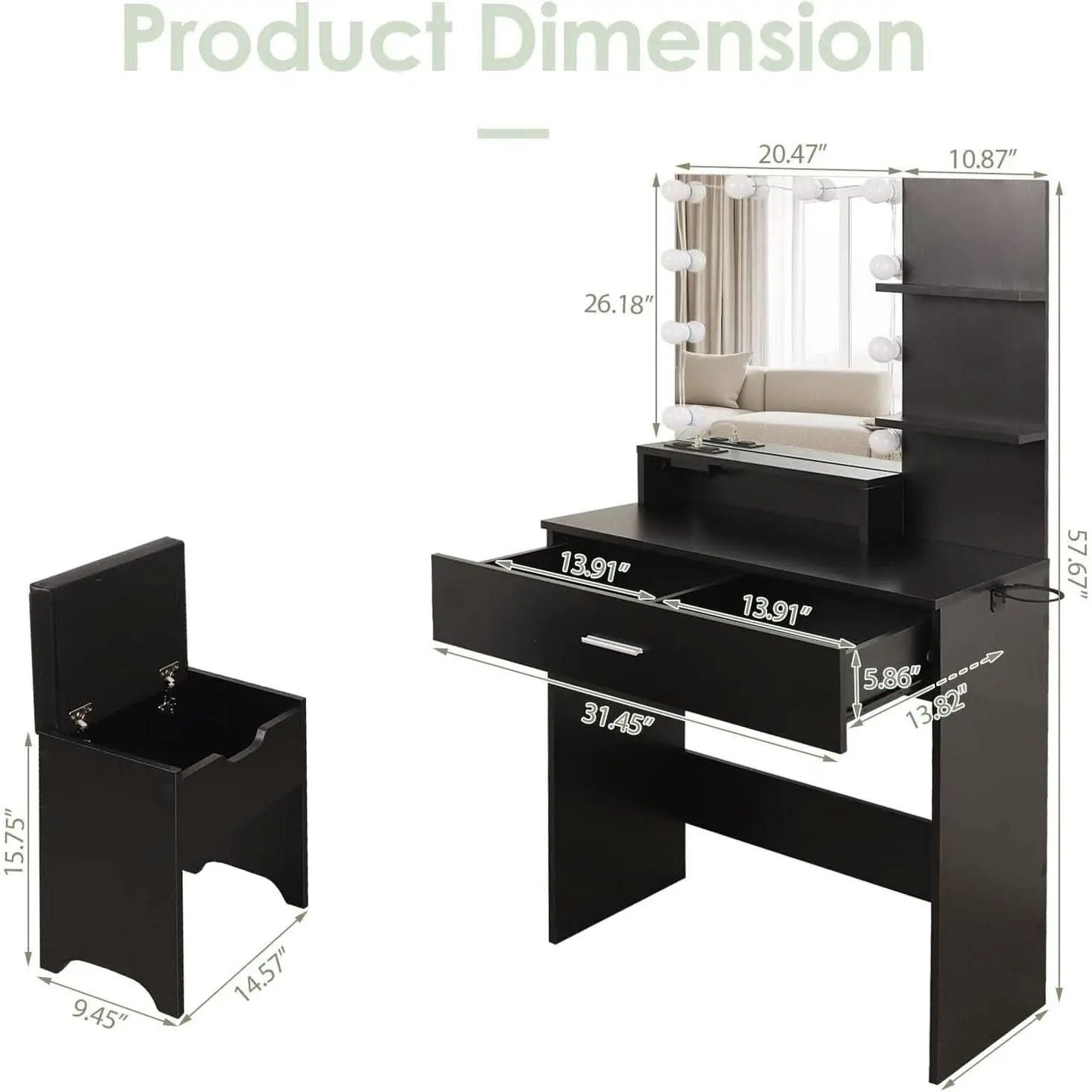 Black Makeup Vanity Table With Lighted Mirror And USB Ports from PriceLows™