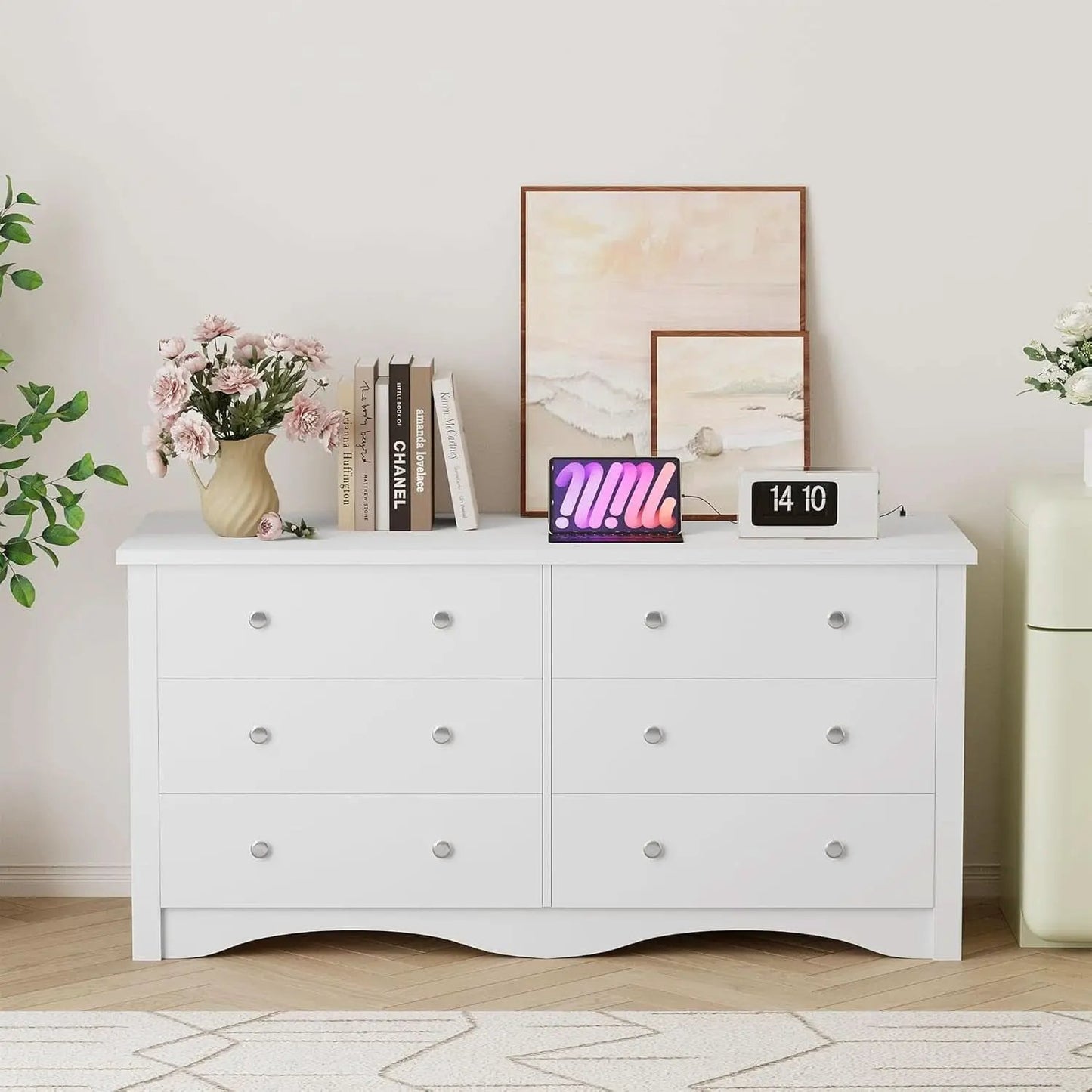 Eggshell WardrobeSystem Six Drawer Dresser With USB Type C Charging from PriceLows™