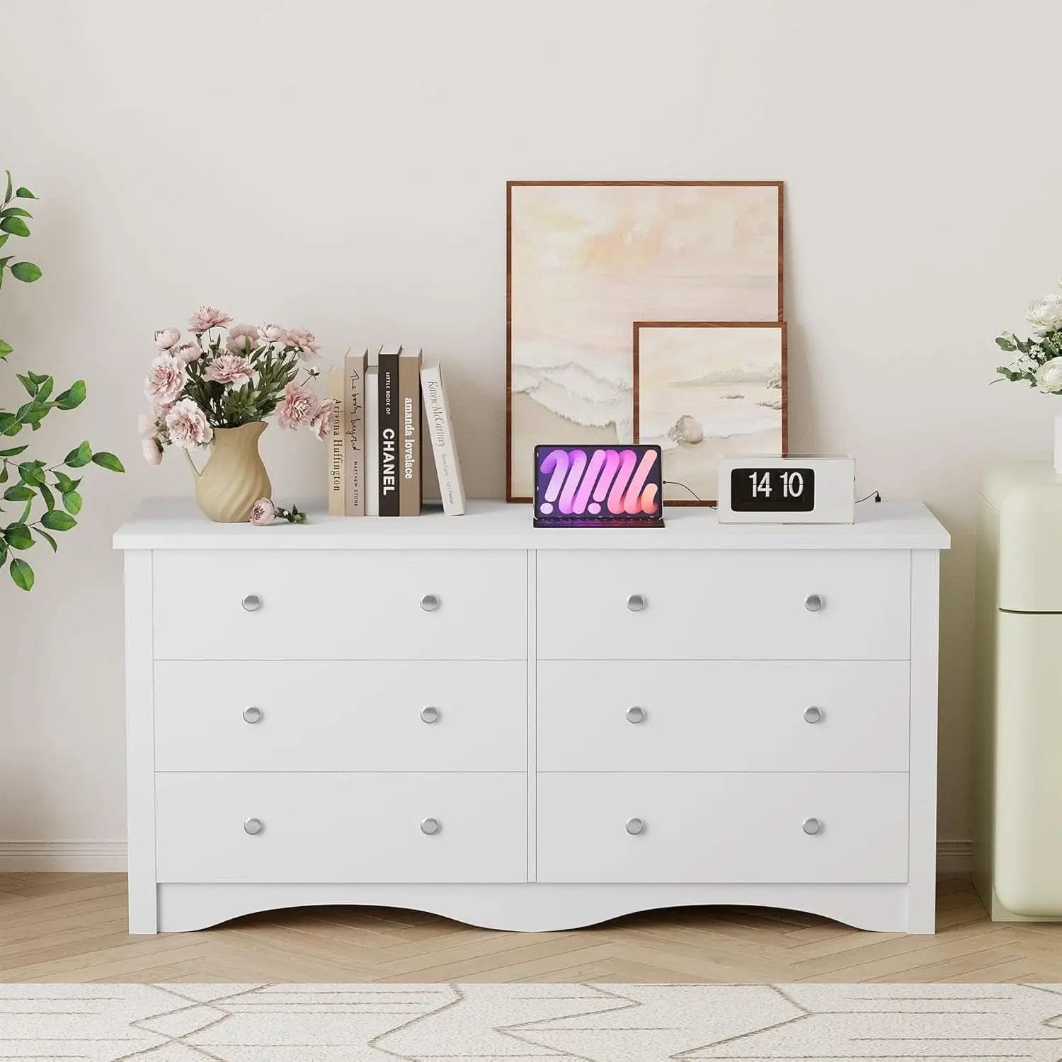 Eggshell WardrobeSystem Six Drawer Dresser With USB Type C Charging from PriceLows™