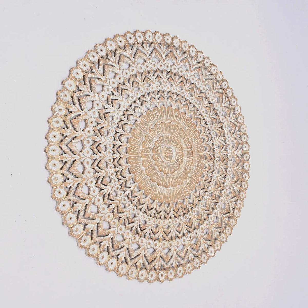 Floral Hand Carved Mandala Round Wall Decor Brown / Antique | 48 x 0.66 x 48 in | Home Furniture | White