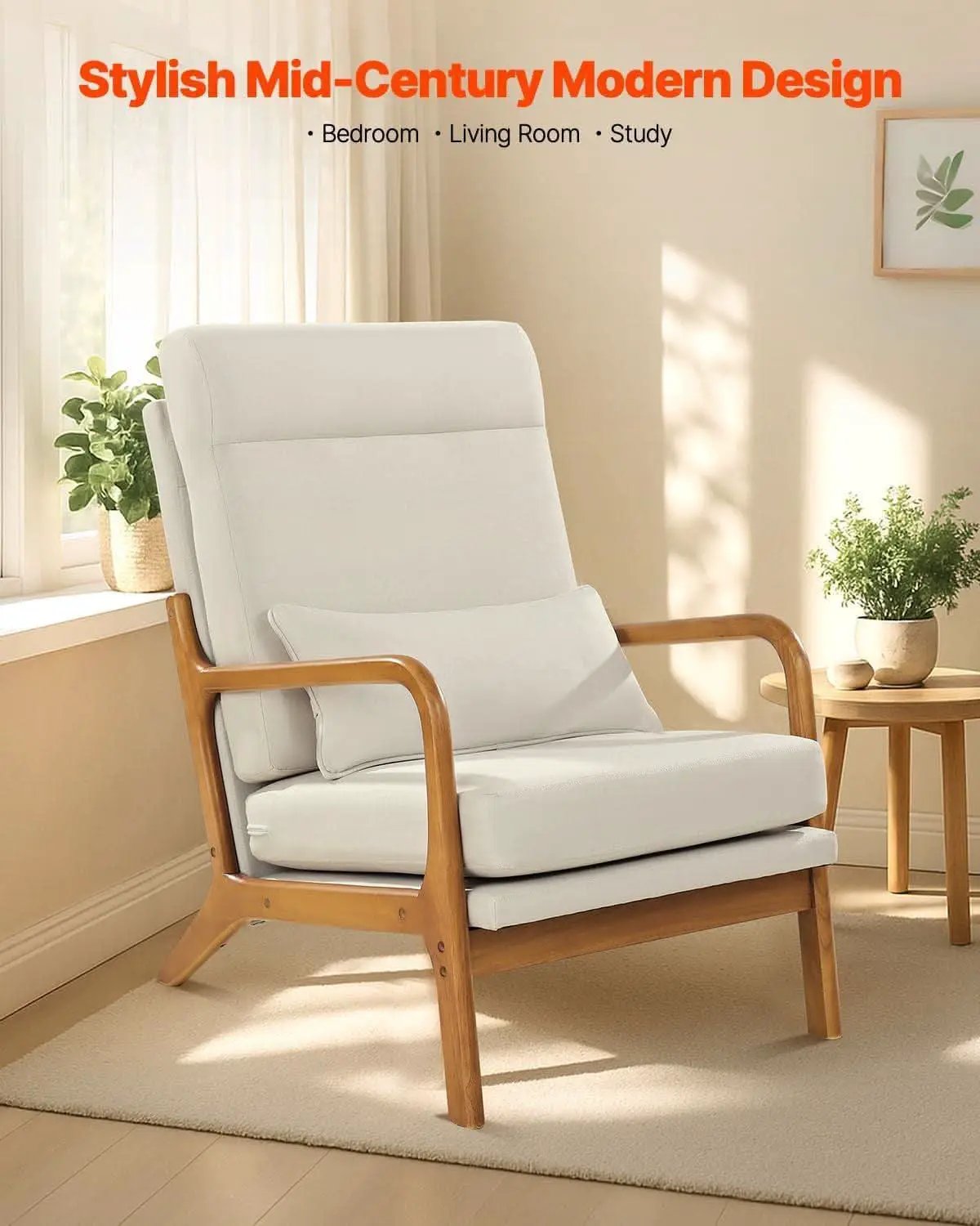 High Back Mid Century Linen Accent Chair For Living Room from PriceLows™