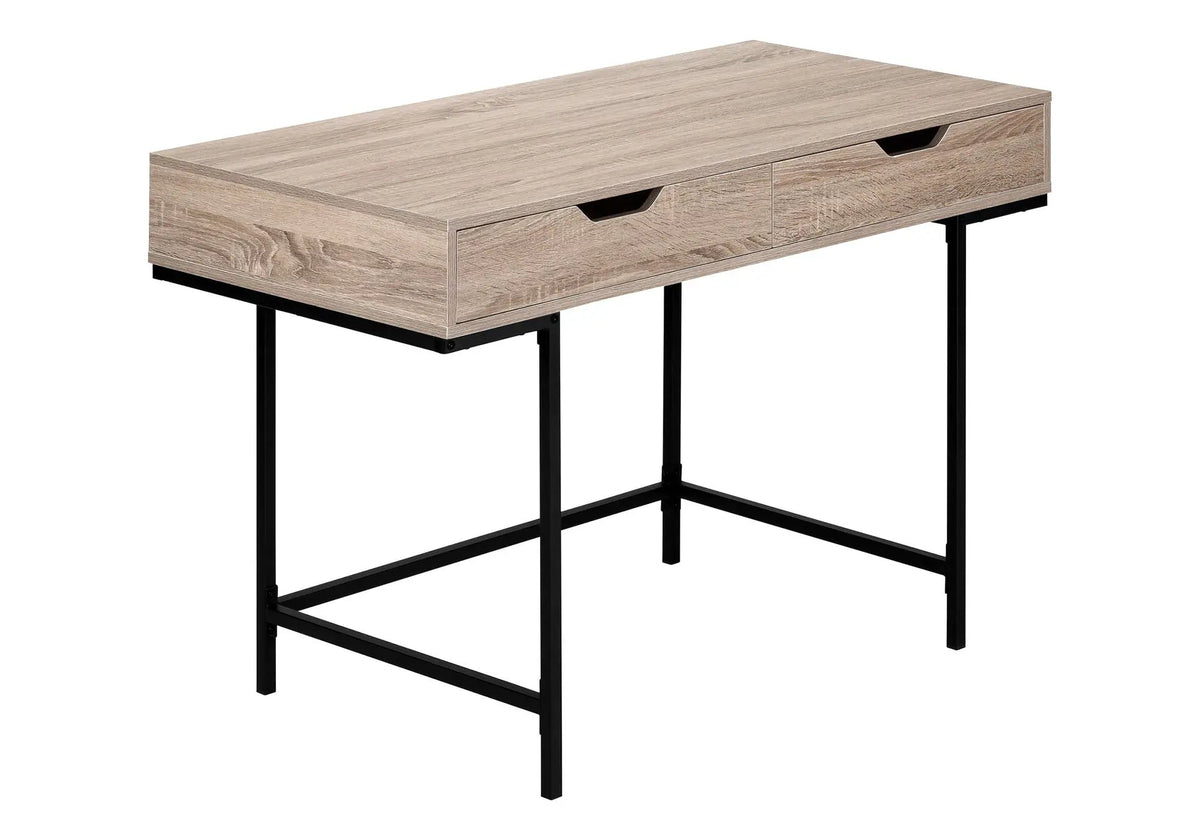 Stone-Look Computer Desk | Two Storage Drawers | Metal Base | 47.25 Inch Length