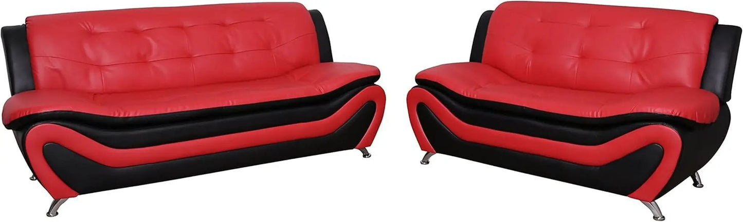 Aldo 3 Piece Modern Sofa Set Black Red Faux Leather from PriceLows™
