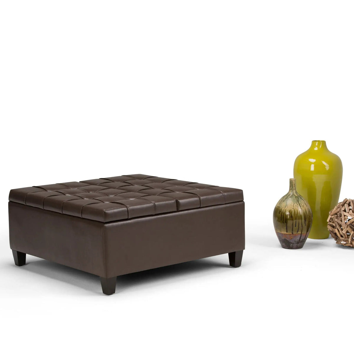 Coffee Table Storage Ottoman | Lift Top Hinge | Solid Wood Base | Large Square