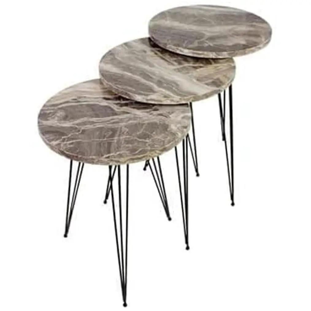 Grey Marble Nesting Tables Set Of 3 Modern Round End Tables from PriceLows™