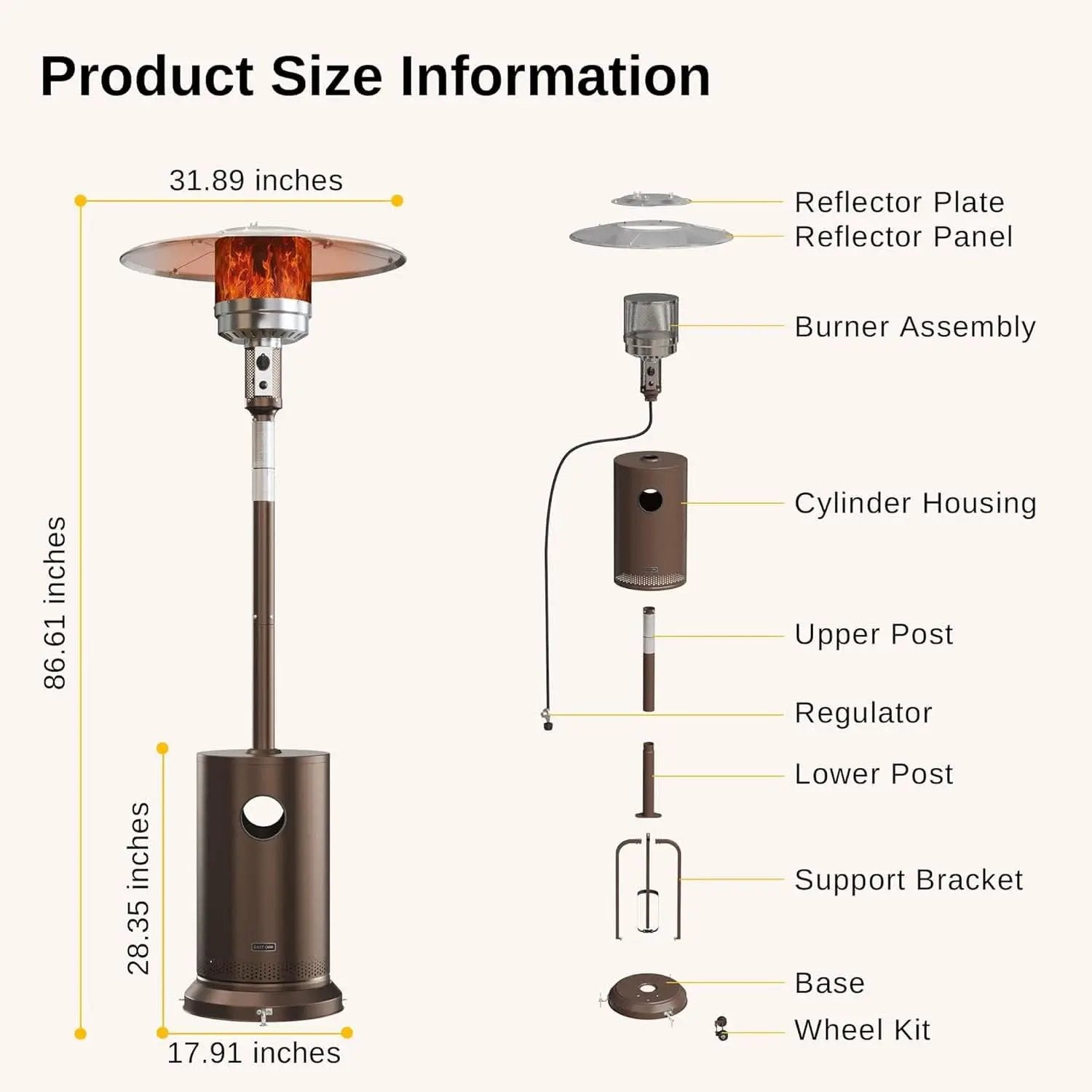 Bronze 48000 BTU Patio Heater With Round Table And Wheels from PriceLows™