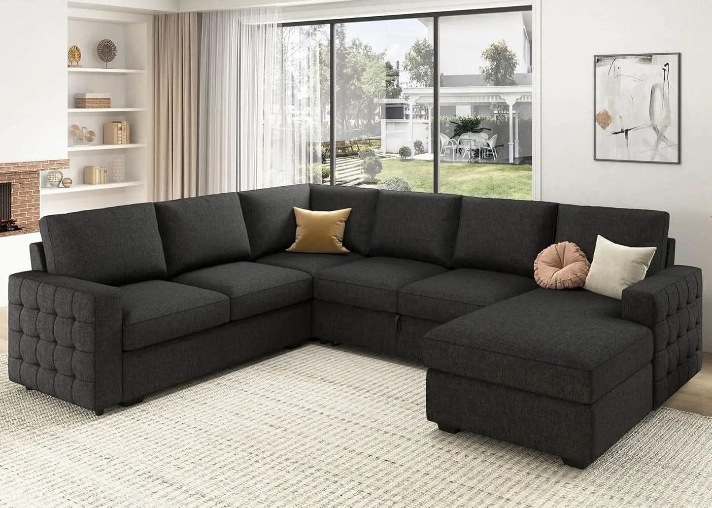 Dark Grey Sectional Sleeper Sofa With Pull Out Bed from PriceLows™