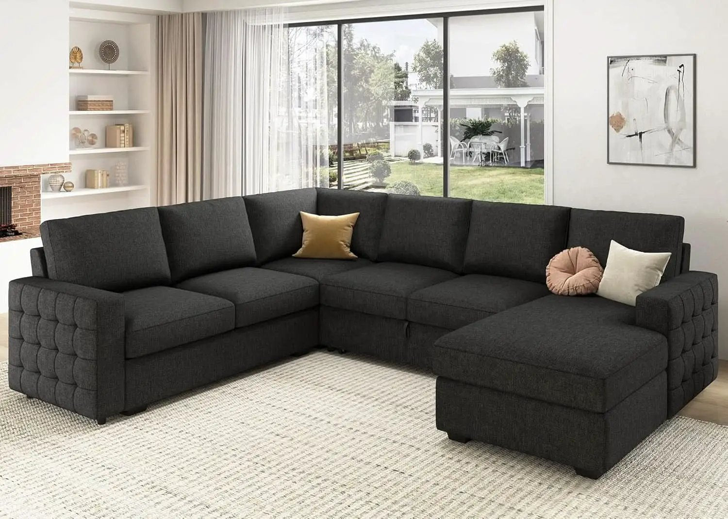 Dark Grey Sectional Sleeper Sofa With Pull Out Bed from PriceLows™