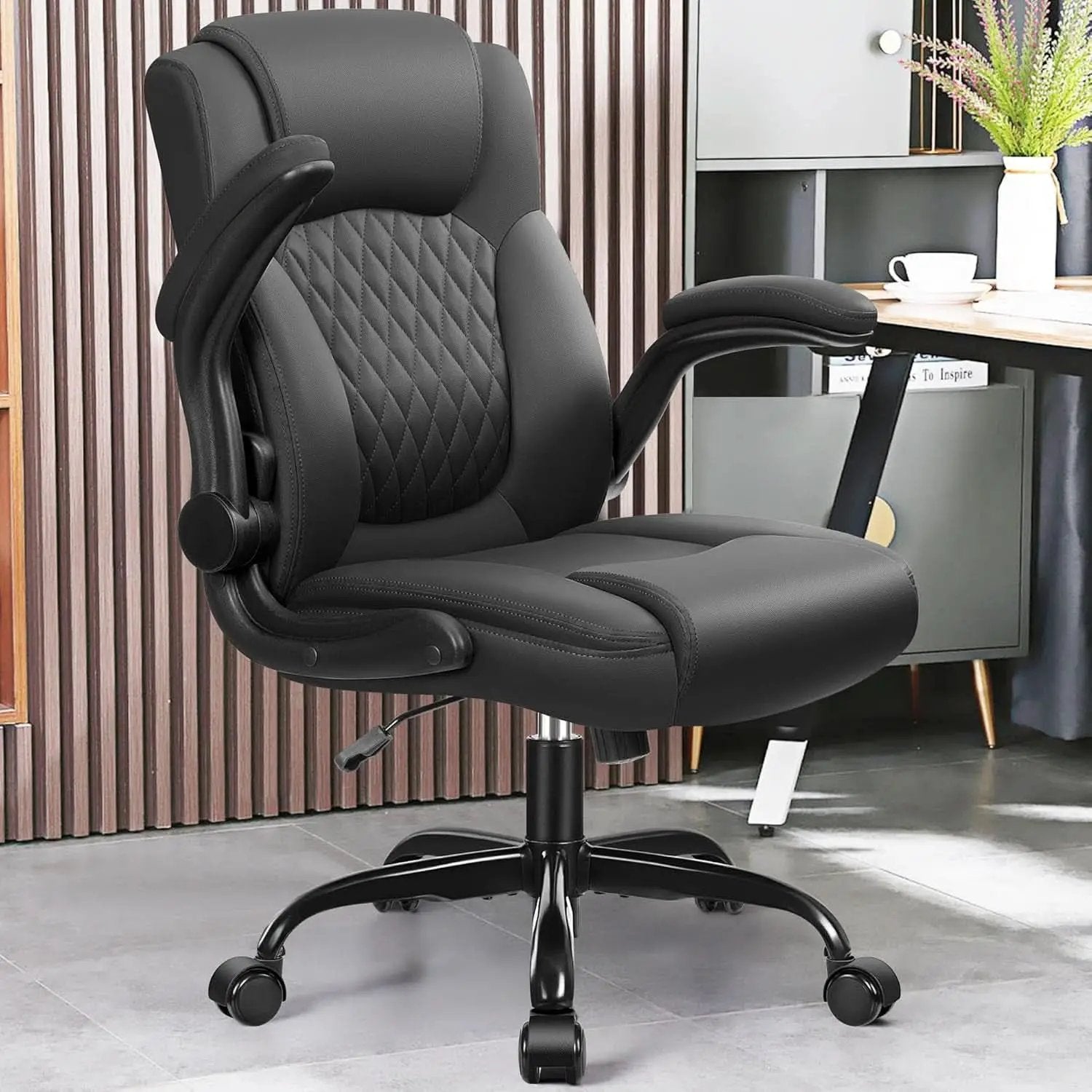 Ergonomic Leather Office Chair Adjustable Armrests Black from PriceLows™