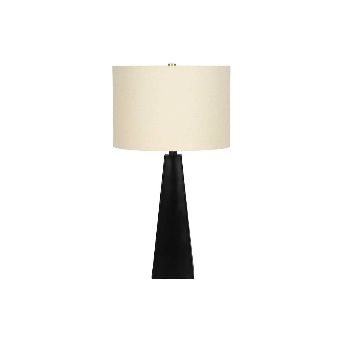 Black Resin Table Lamp | Triangular Base | 26.5 Inch Height | Beige Linen Drum Shade