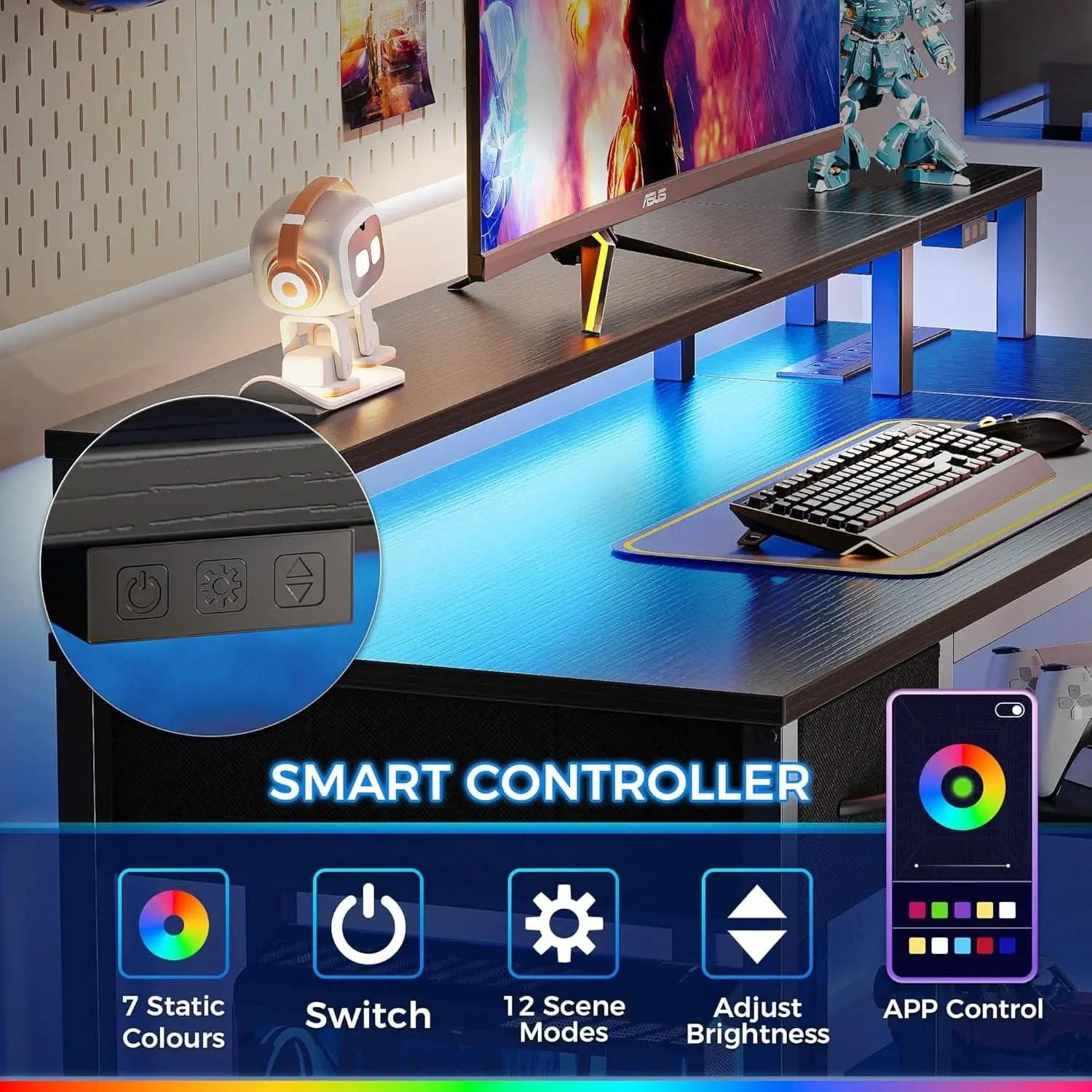 47 Inch L Shaped Desk With LED Lighting And Power Outlets from PriceLows™