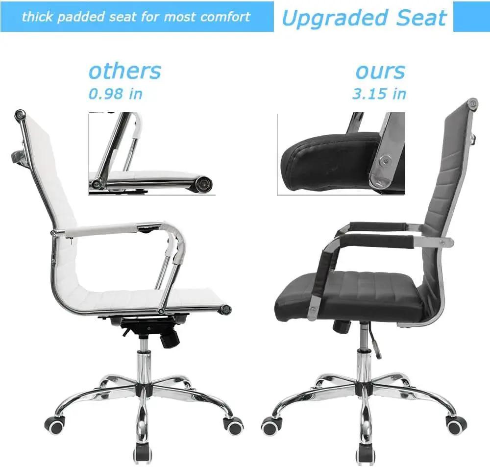 Ribbed Mid Back PU Leather Desk Chair Adjustable Black from PriceLows™