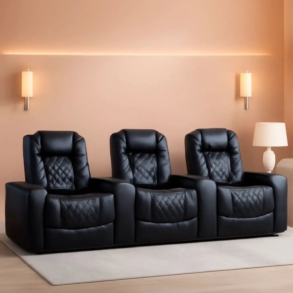 Power Recliner Chair Set Of 3 Black Leather With USB Ports from PriceLows™