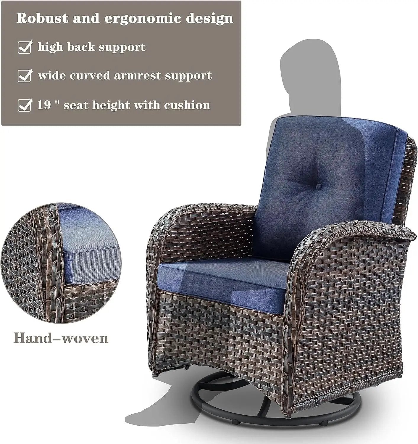 Patio Wicker Swivel Rocker Chairs Set Of 2 With Glass Top Side Table Brown Blue from PriceLows™
