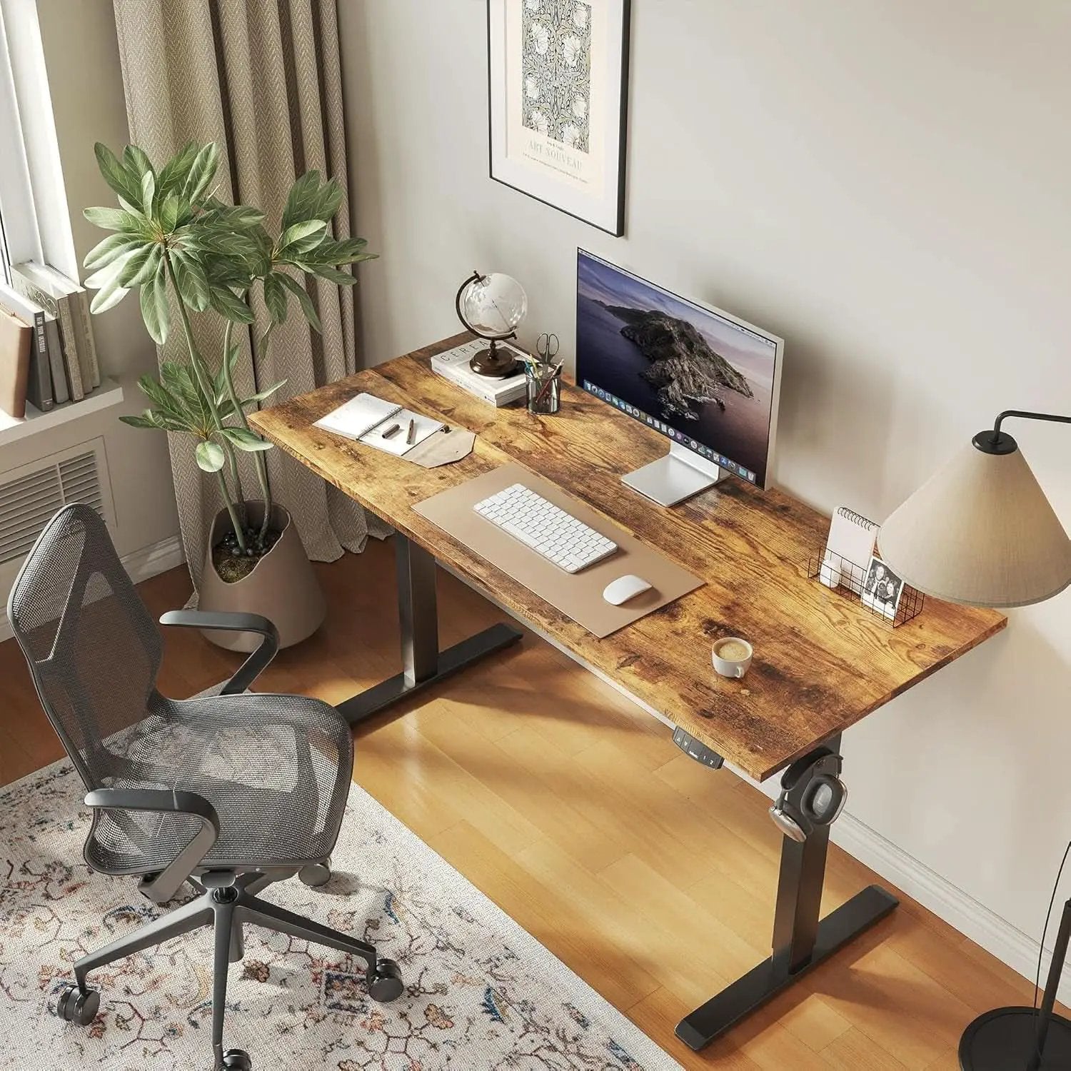 Electric Standing Desk 48x24 Height Adjustable With Memory Presets Rustic Brown from PriceLows™