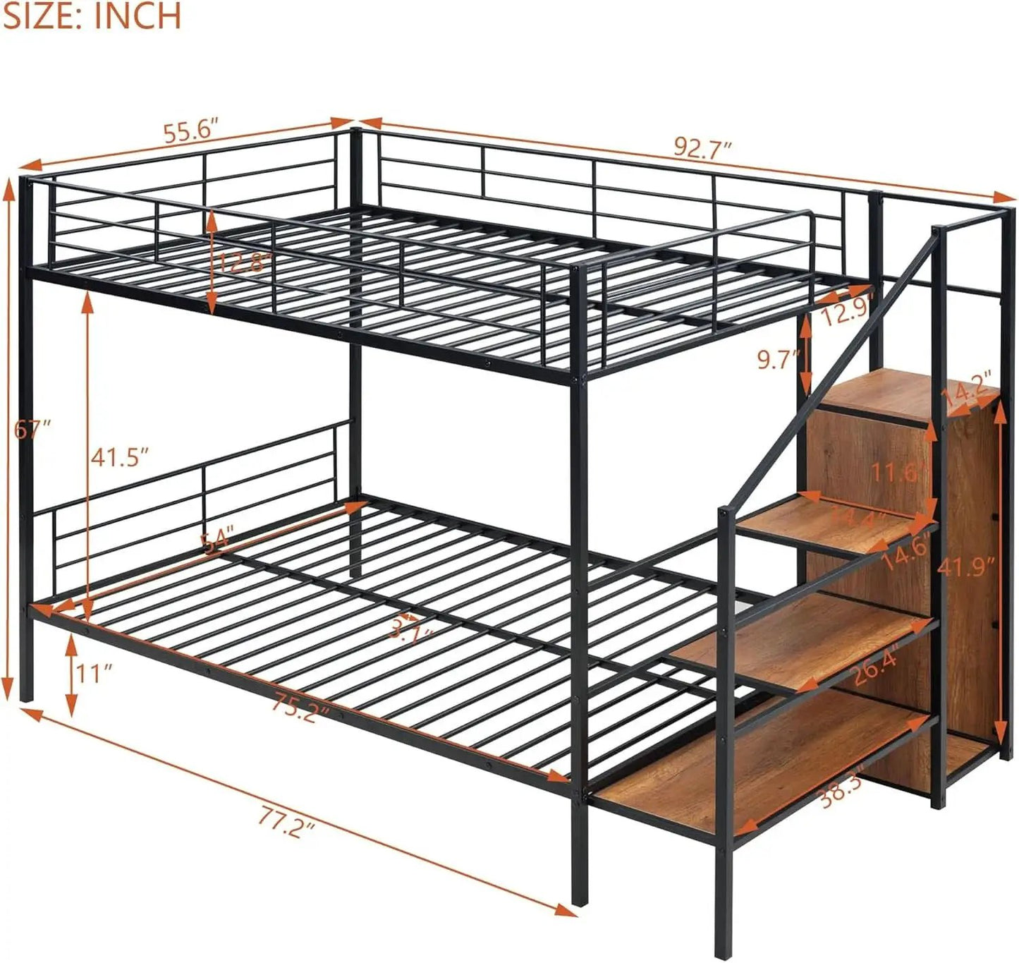 Full Over Full Metal Bunk Bed With Storage Stairs Black from PriceLows™