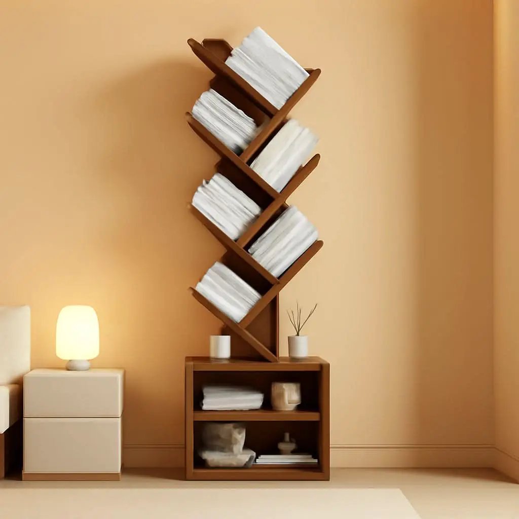 6 Tier Tree Bookshelf With Cabinet Rustic Brown Modern from PriceLows™