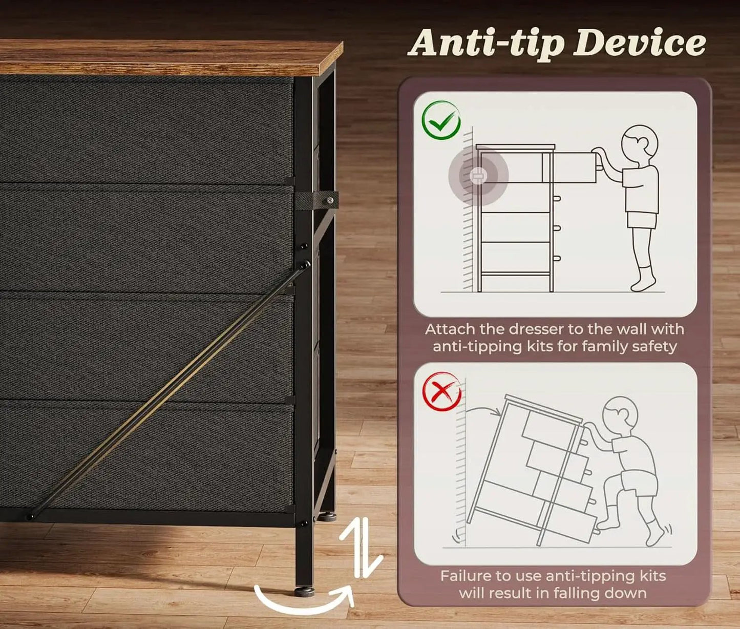 63Inch Dresser With Premium Fabric Drawers RusticBrown from PriceLows™