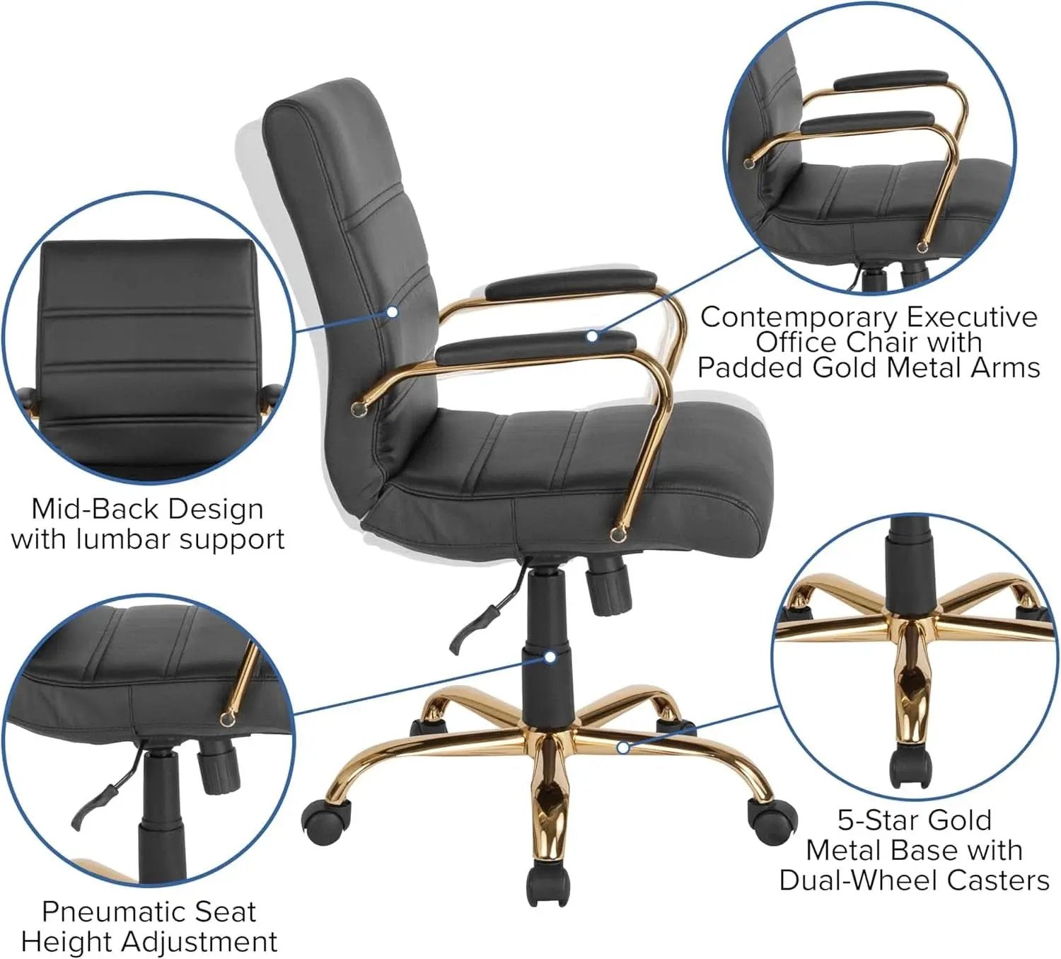 LeatherSoft Mid-Back Office Chair With Adjustable Height from PriceLows™