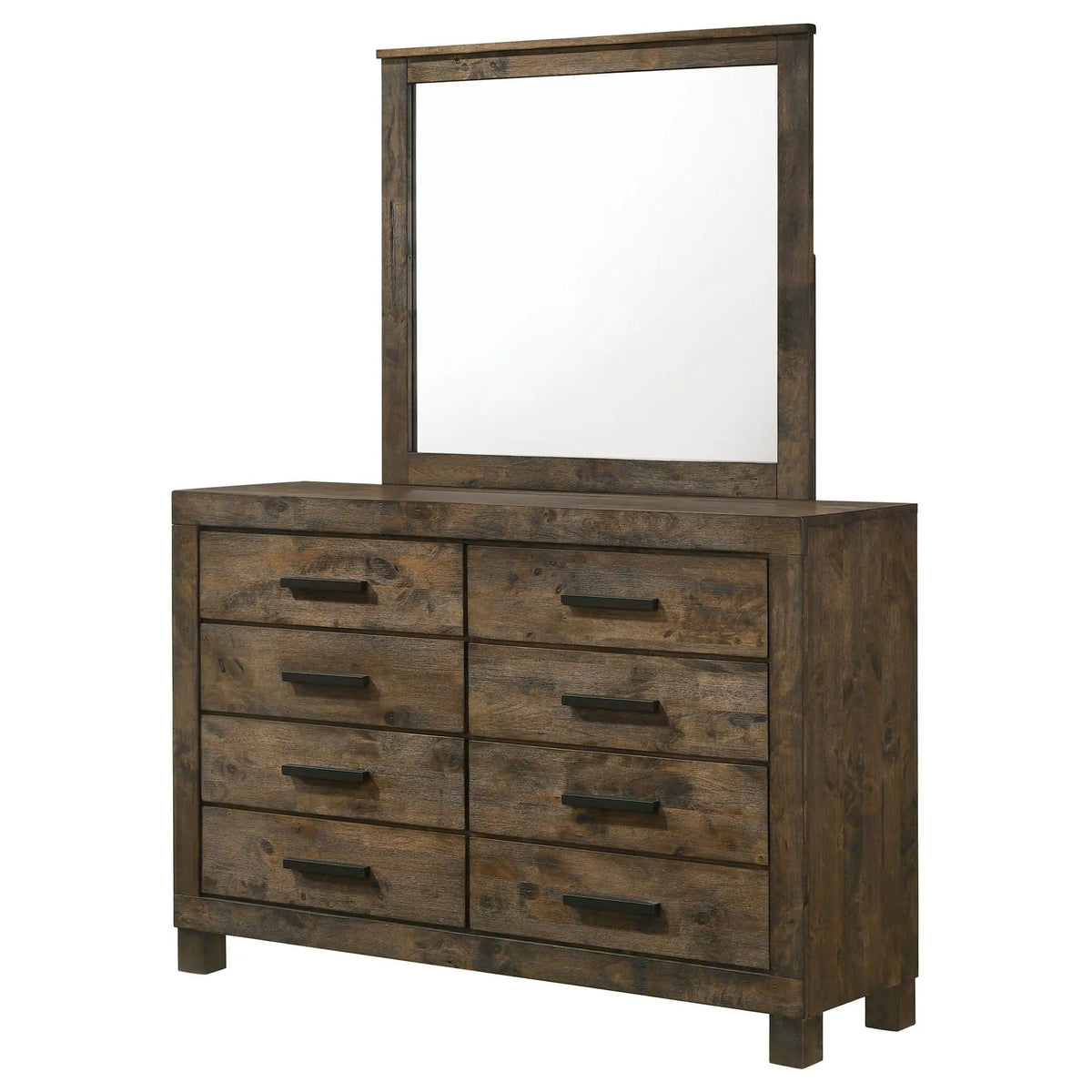 Woodmont 8-drawer Dresser with Mirror Rustic Golden | 57.5 x 16.5 x 75.5 in | Wood | Brown