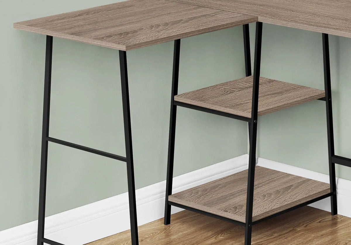 Industrial L-Shaped Corner Desk | 47.25 Inch Width | 2 Open Shelves | Sawhorse-Style Legs
