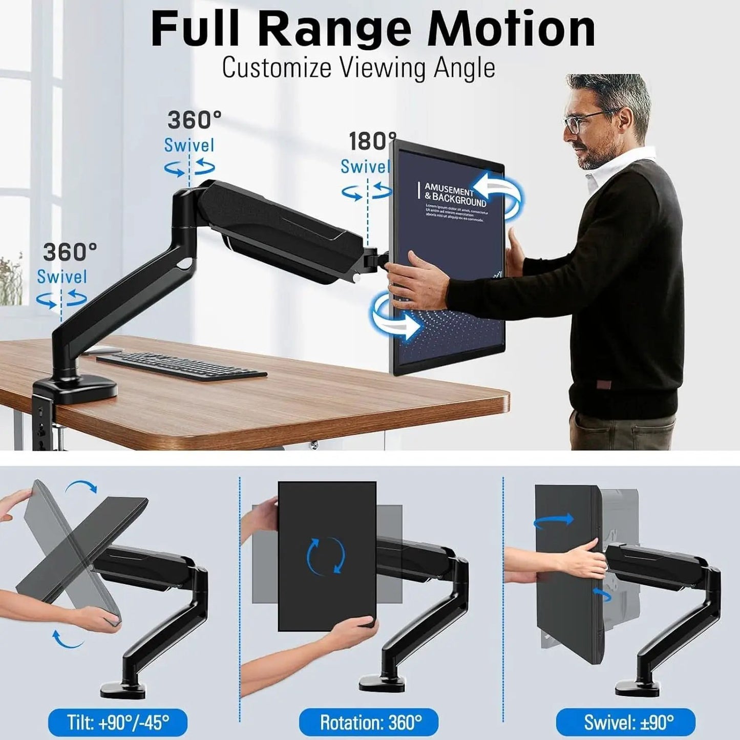 32 Inch Gas Spring Monitor Arm With Clamp VESA Black from PriceLows™
