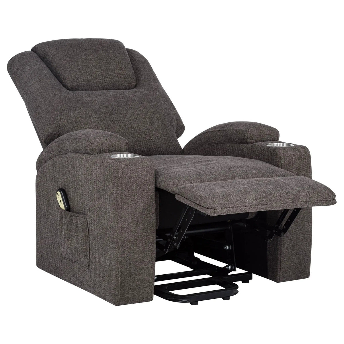 Louie Chenille Upholstered Power Lift Massage Chair | 32 x 37 x 42.5 in | Chenille & Stainless Steel | Brown