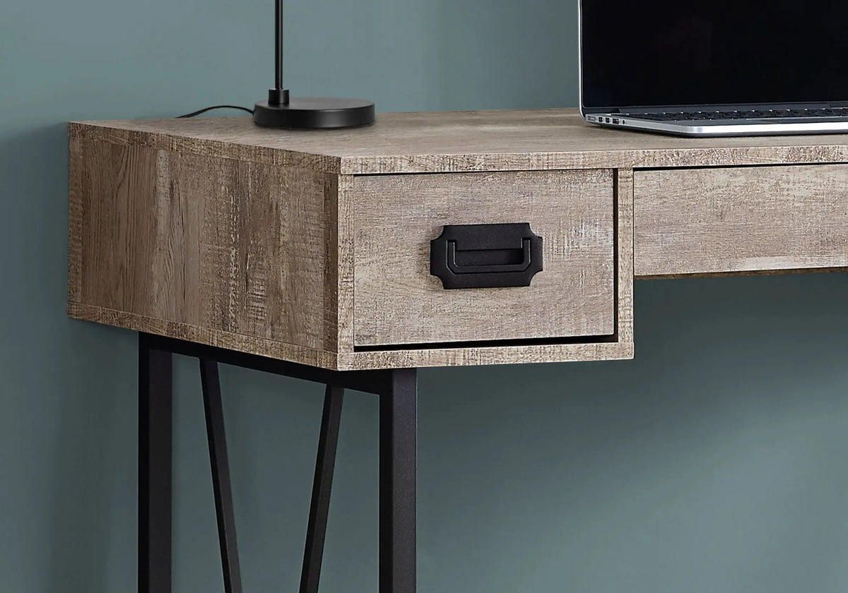 Transitional Computer Desk | Thick Paneled Design | Two Side Drawers | Metal Glides