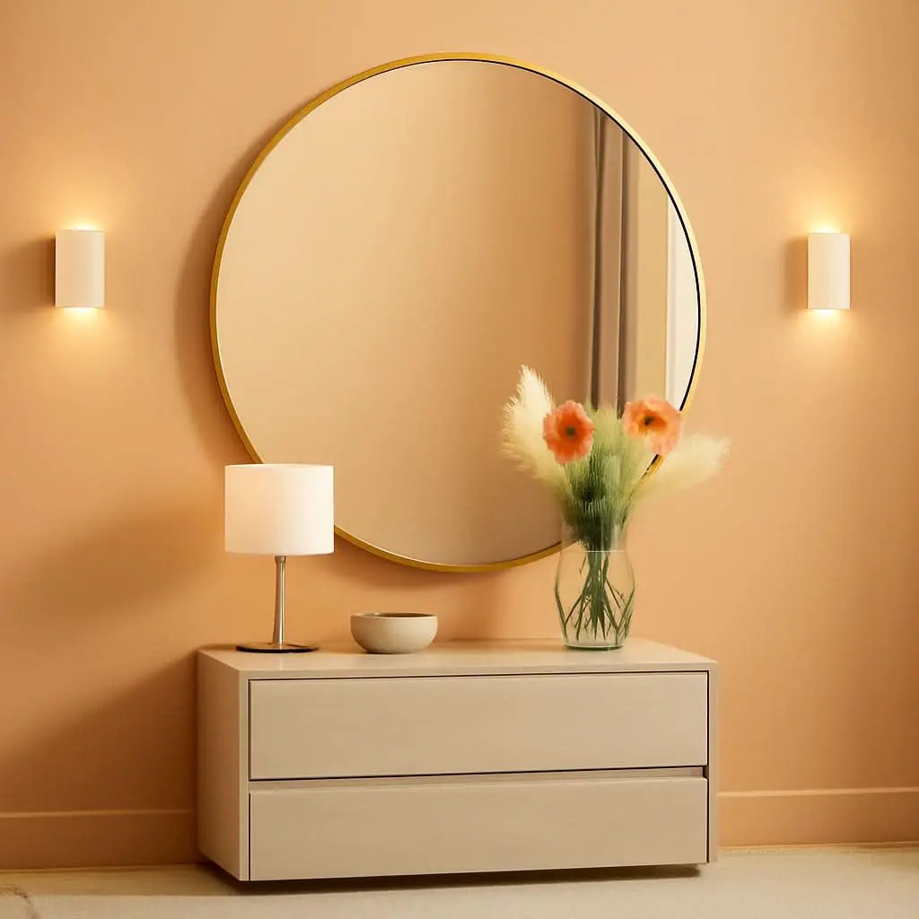 24 Inch Gold Round Mirror Shatterproof For Bathroom Hallway from PriceLows™