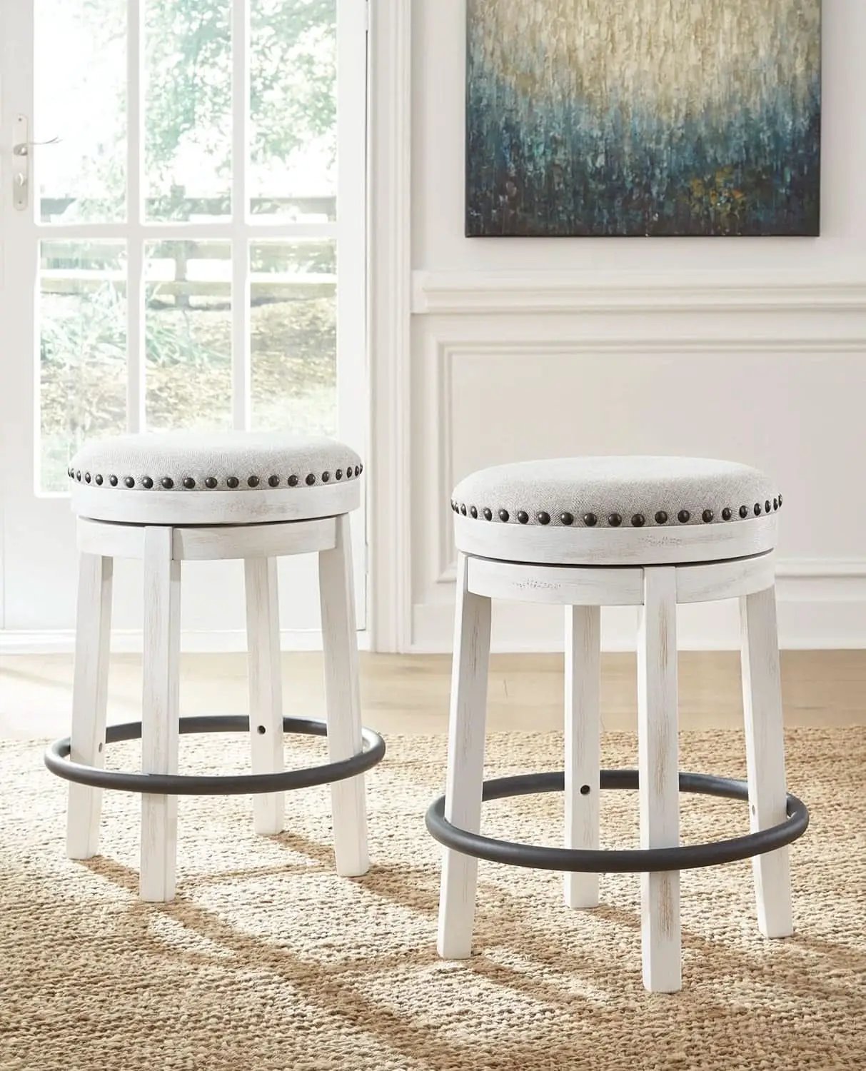 Valebeck 24Inch Counter Height Swivel Stool White Black from PriceLows™
