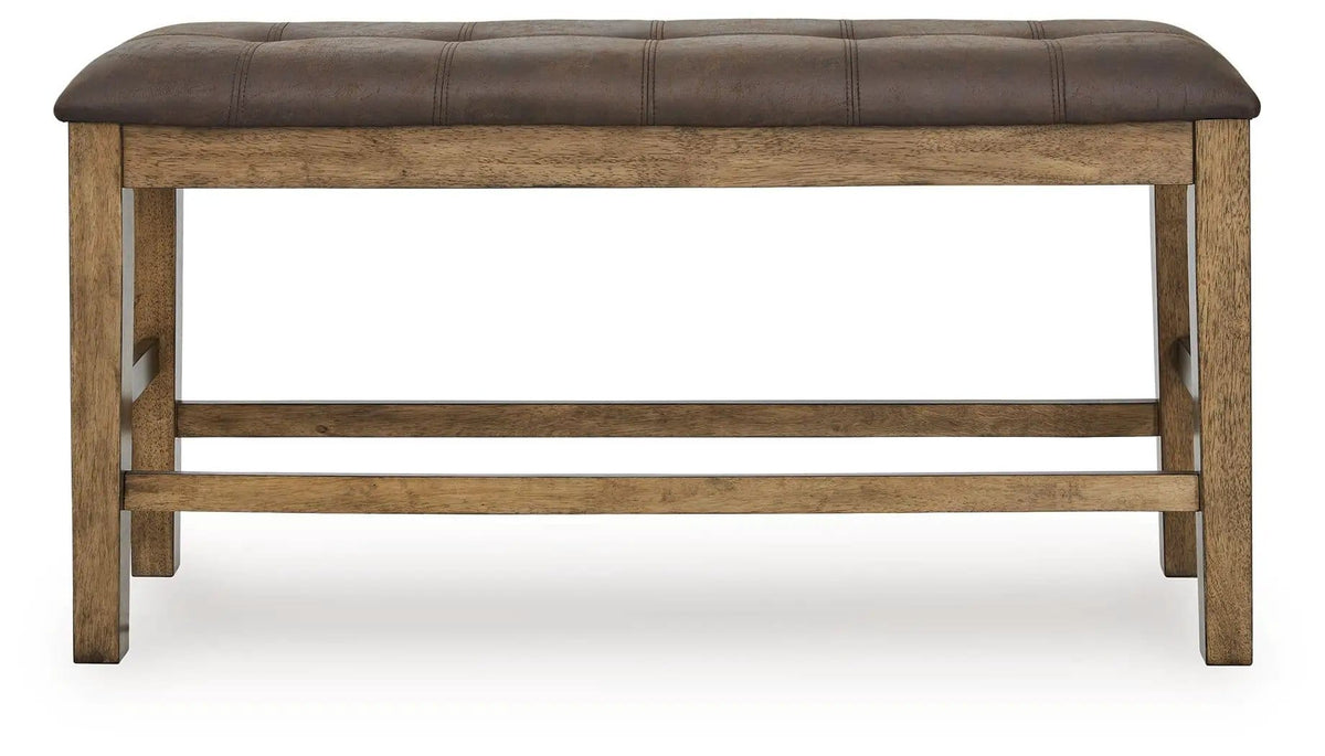 Urbinforte Double Counter Height Upholstered Bench | 49.5 x 15.75 x 25.38 in | Solid Wood & Faux Leather | Light Brown