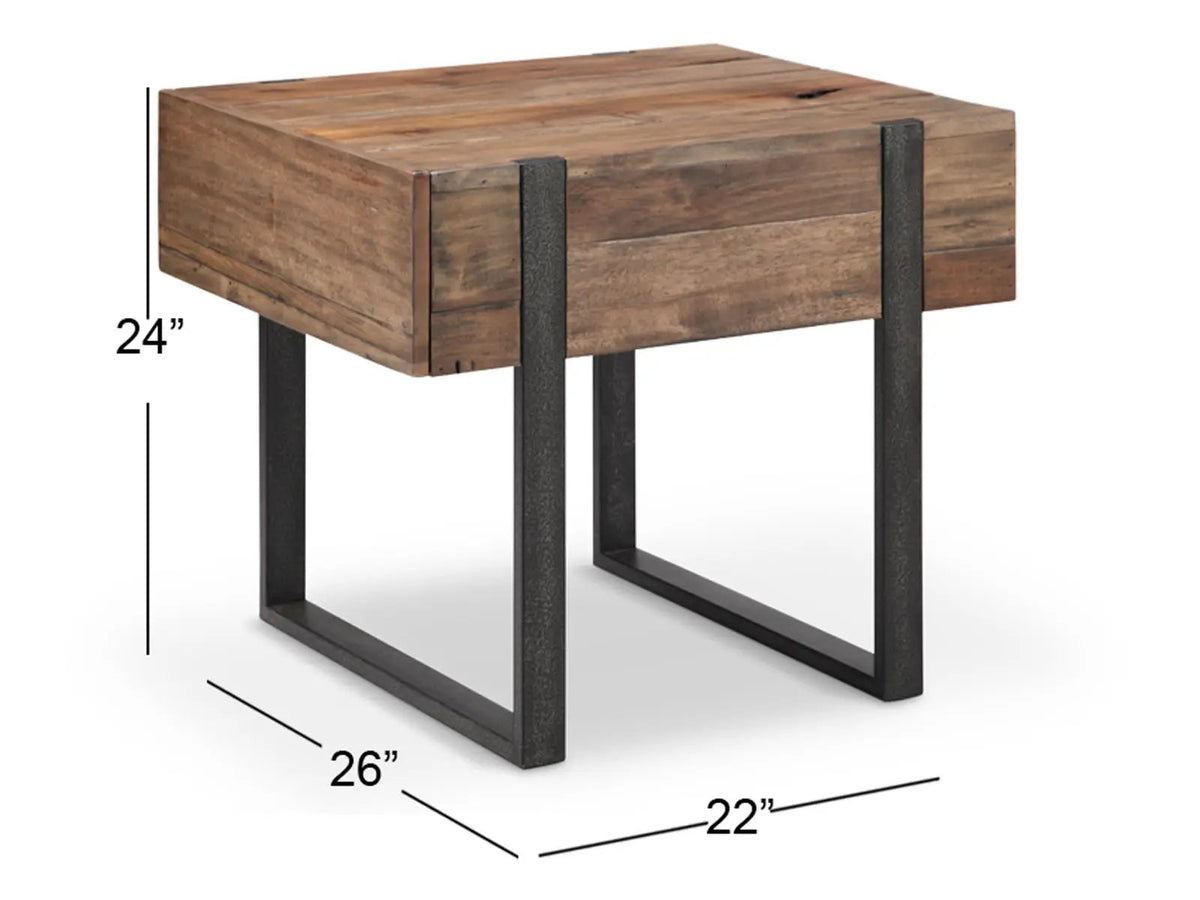 Prescott Reclaimed Wood Table | Rustic Honey Finish | Distressed Iron Base | Hardwood Veneer
