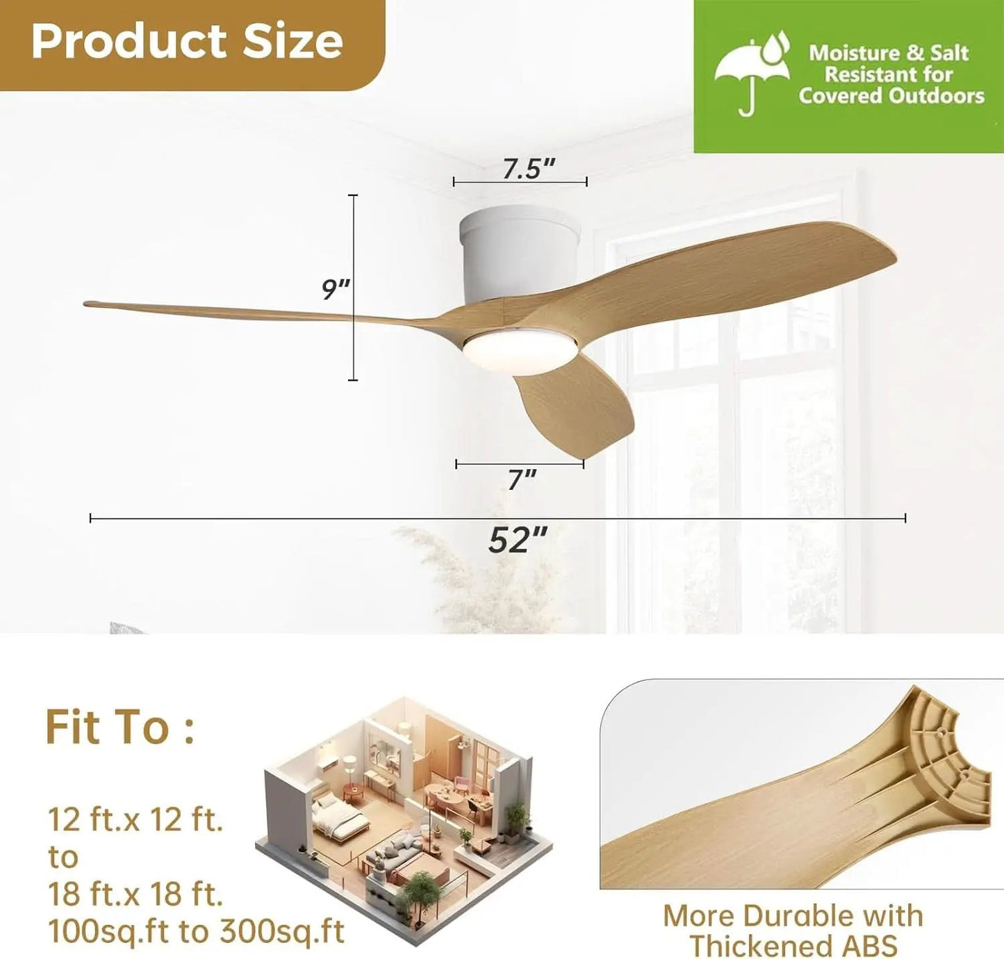 52 Inch Smart Ceiling Fan With Lights Remote App Control from PriceLows™