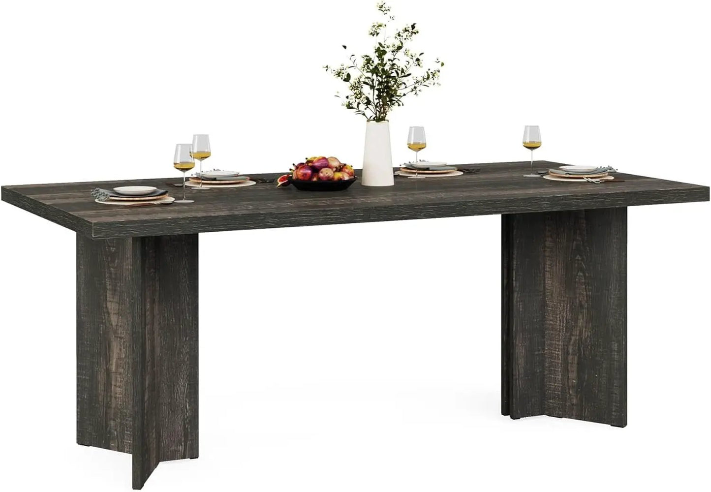 63 Inch Dark Gray Dining Table Farmhouse Rectangular from PriceLows™